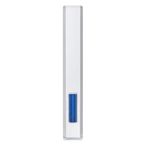 a white rectangular object with a blue stripe